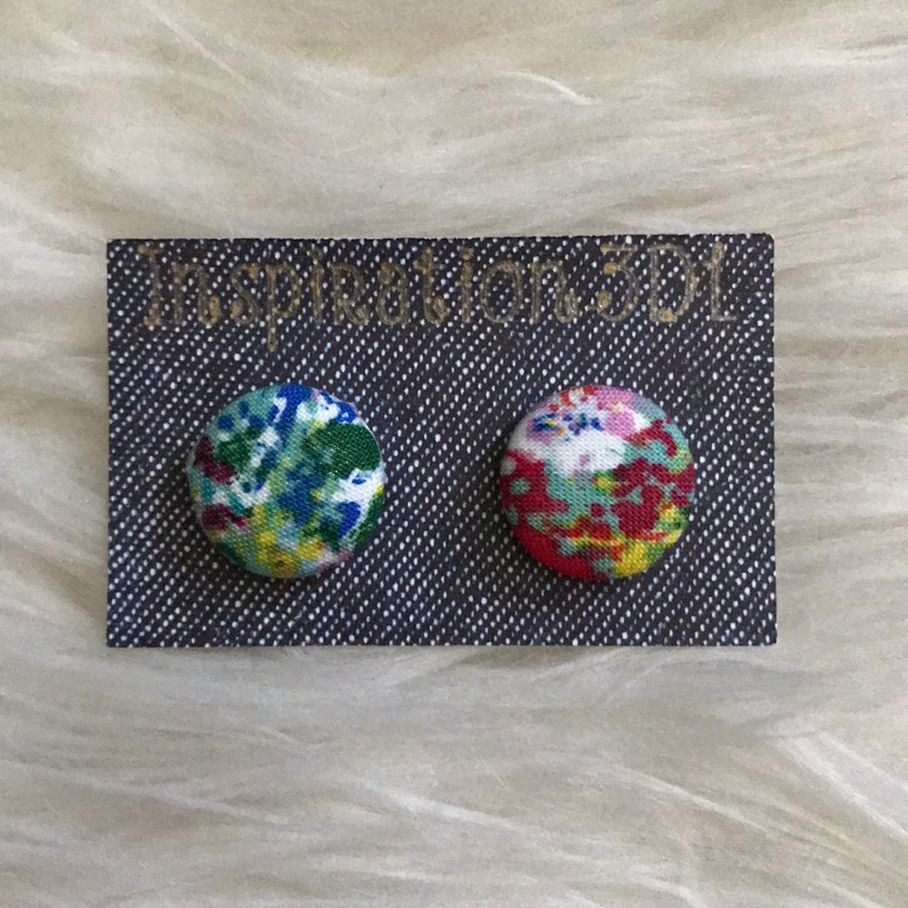 Paint Splatter Handmade Button Earrings